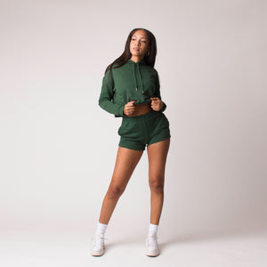 D001FSRT Detail Female French Terry Shorts Forest Green