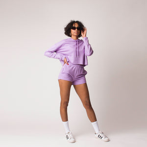 D001CRPHD Detail French Terry Cropped Hoodie Lavender