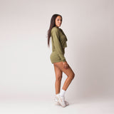 D001CRPHD Detail French Terry Cropped Hoodie Military Green