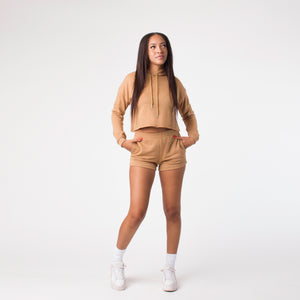 D001CRPHD Detail French Terry Cropped Hoodie Sandstone