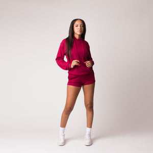 D001FSRT Detail Female French Terry Shorts Maroon