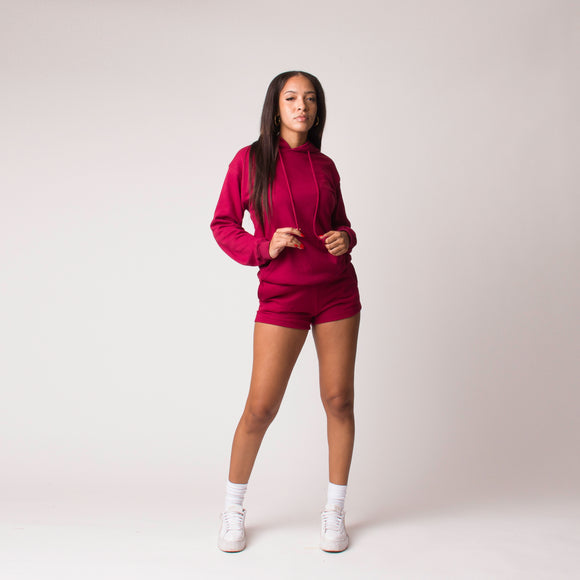 D001FSRT Detail Female French Terry Shorts Maroon