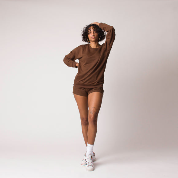 D001SWTR Detail Unisex French Terry Sweater Dark Chocolate